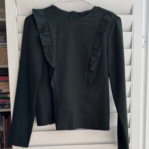 Zara Woman Forest Green Ruffle Detail Blouse